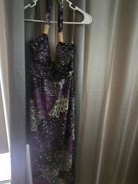 Purple Floral Maxi Dress with Beaded Straps